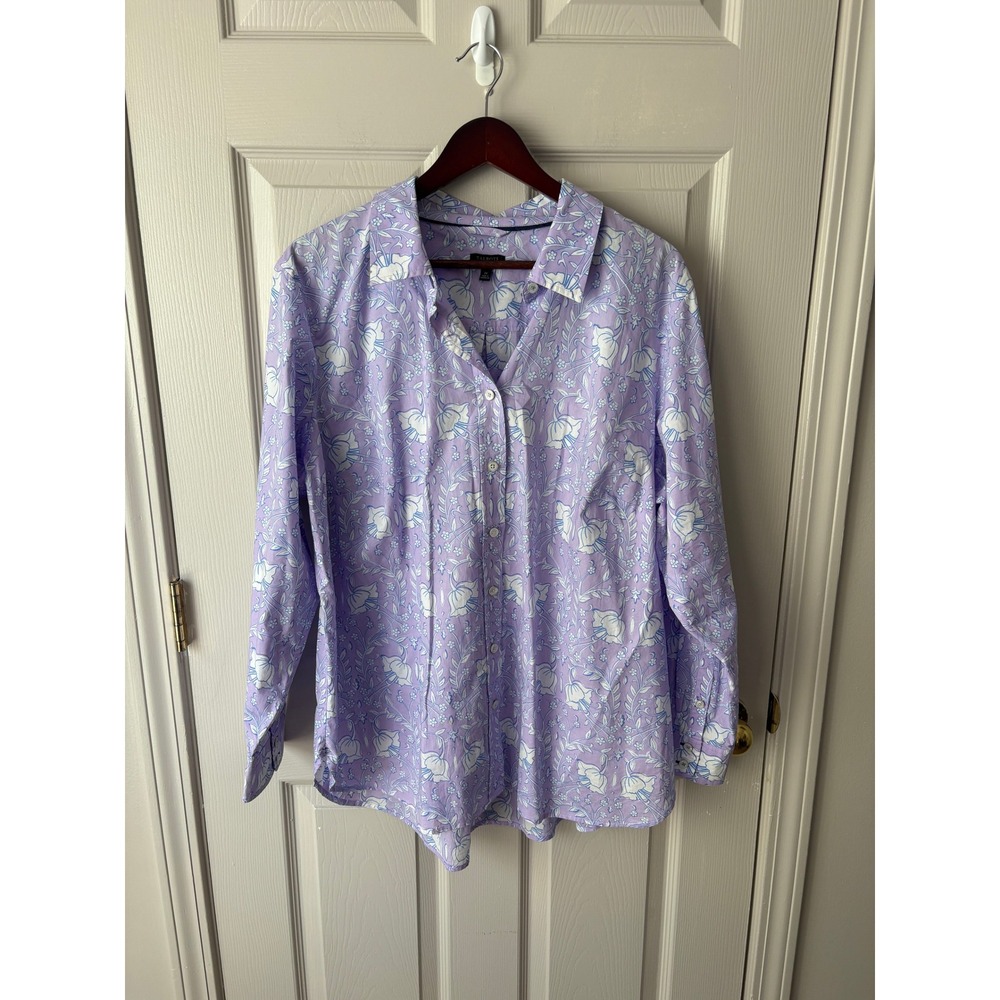 Talbots Button Down Shirt Womens 2X Purple Floral Cotton Long Sleeve Blouse
